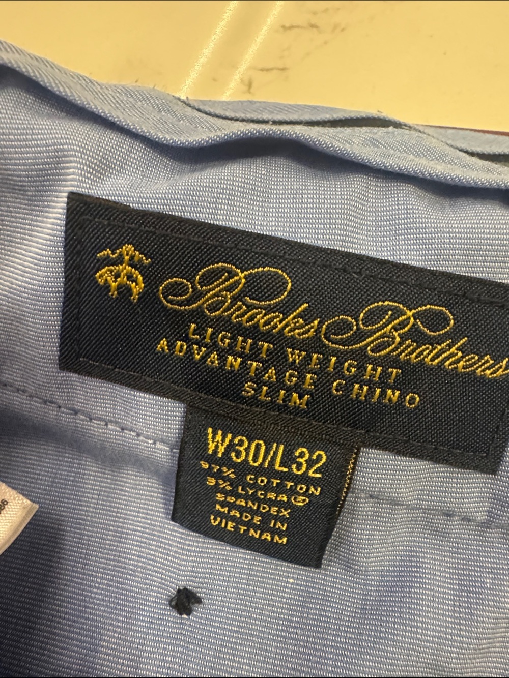 Brooks Brothers Light Blue Slim Chino Label Close-Up